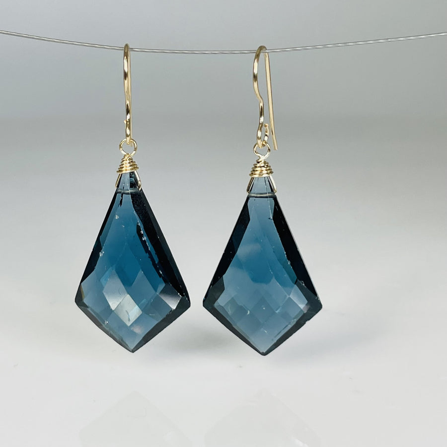 Kite Shaped London Blue Hydro Quartz Earrings 16x26mm