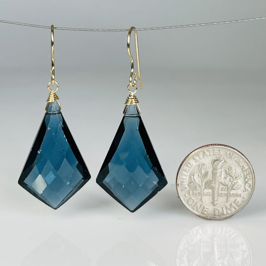 Kite Shaped London Blue Hydro Quartz Earrings 16x26mm