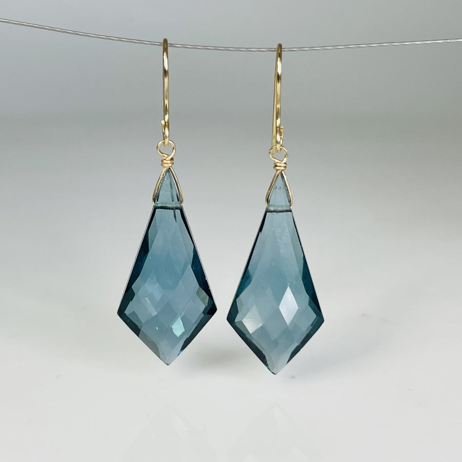 Kite Shaped London Blue Hydro Quartz Earrings 13x15mm