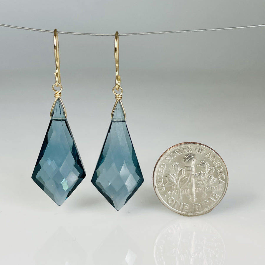 Kite Shaped London Blue Hydro Quartz Earrings 13x15mm