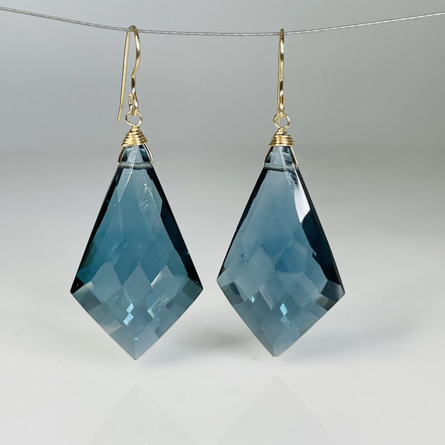 Kite Shaped London Blue Hydro Quartz Earrings 20x35mm