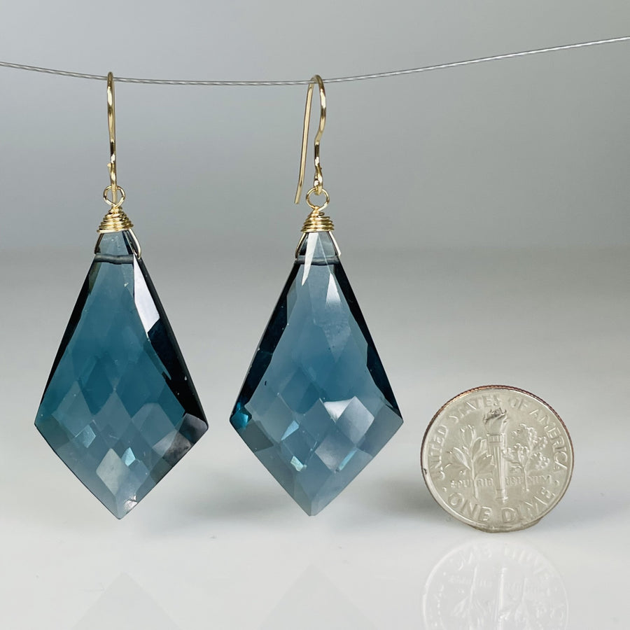 Kite Shaped London Blue Hydro Quartz Earrings 20x35mm