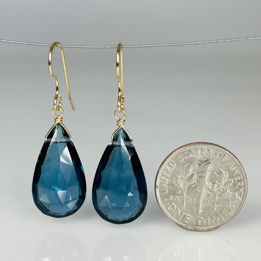 Pear Shaped London Blue Hydro Quartz Earrings 10x20mm
