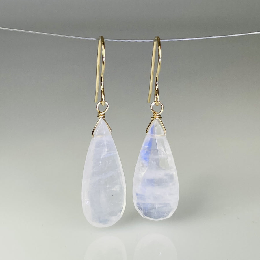 Teardrop Rainbow Moonstone Earrings 10x23mm