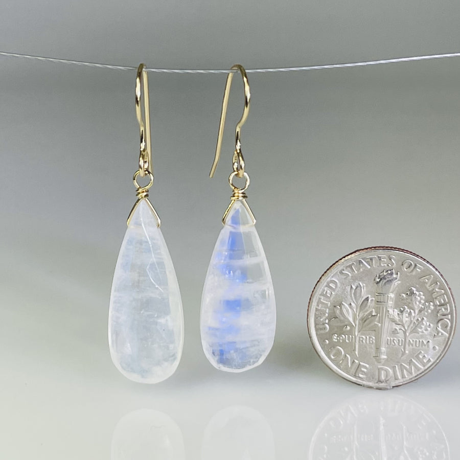 Teardrop Rainbow Moonstone Earrings 10x23mm