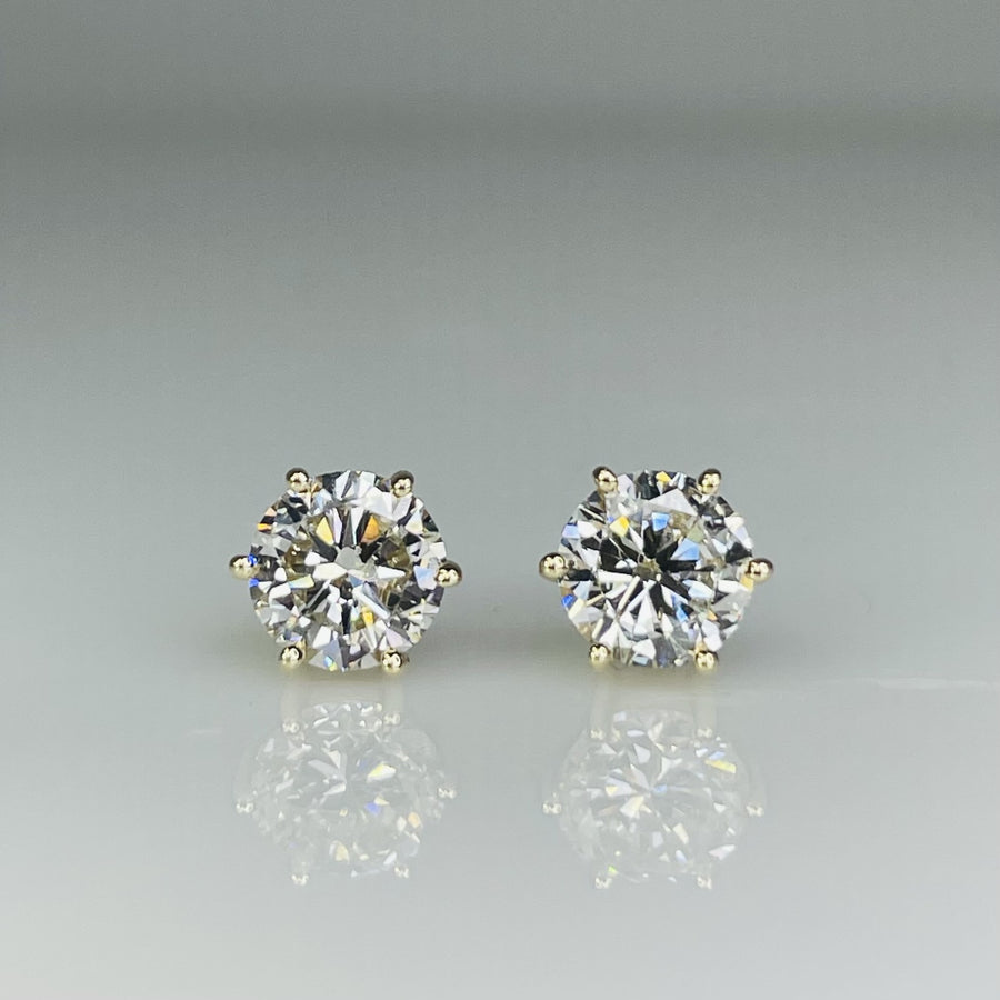 14K Yellow Gold Lab Grown Round Diamond Studs 2.03ct H/VS