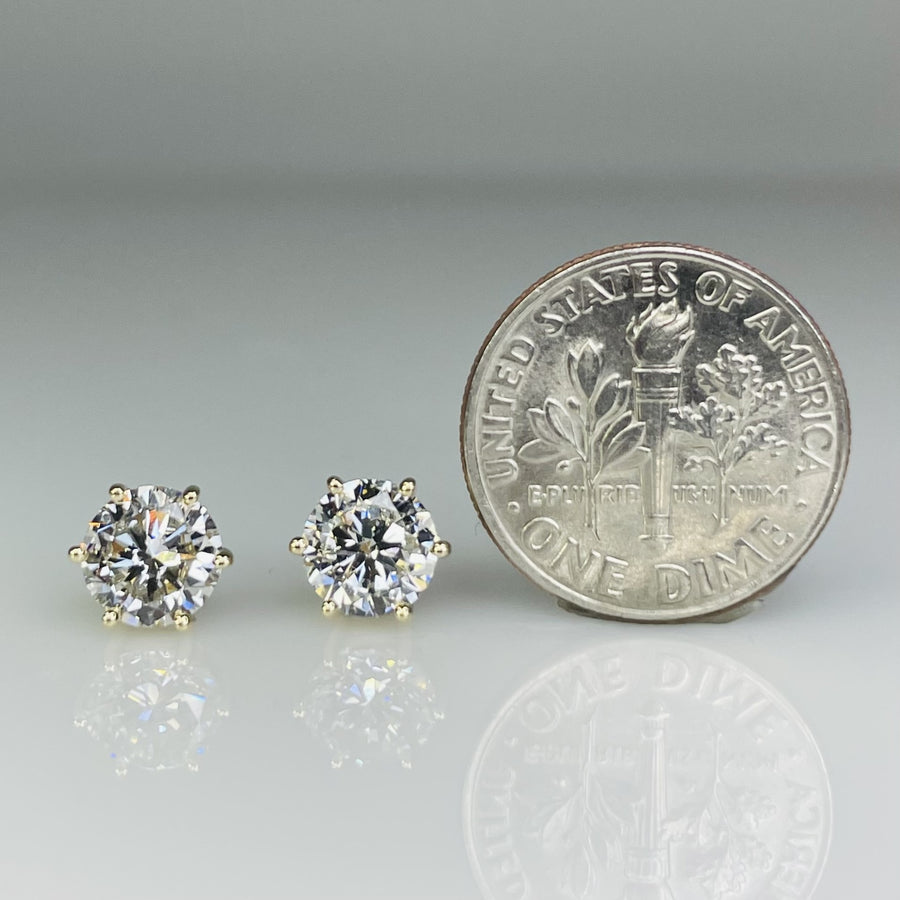 14K Yellow Gold Lab Grown Round Diamond Studs 2.03ct H/VS