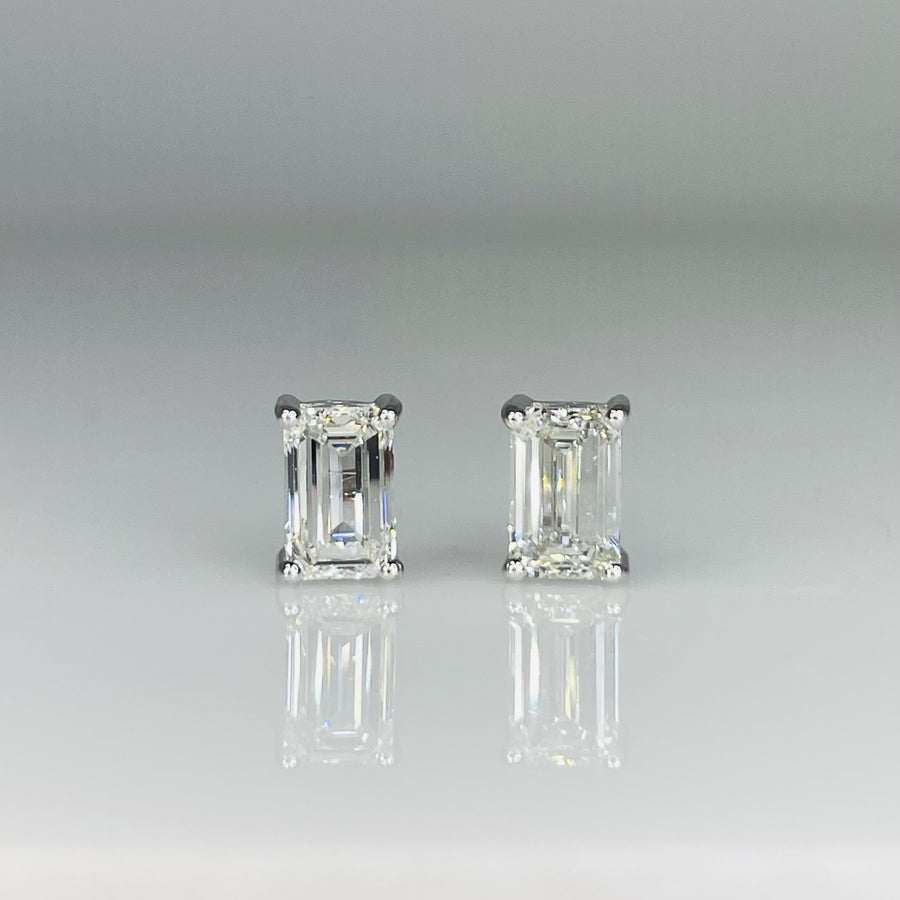 14K White Gold Lab Emerald Cut Diamond Studs 1.61ct F/VS1