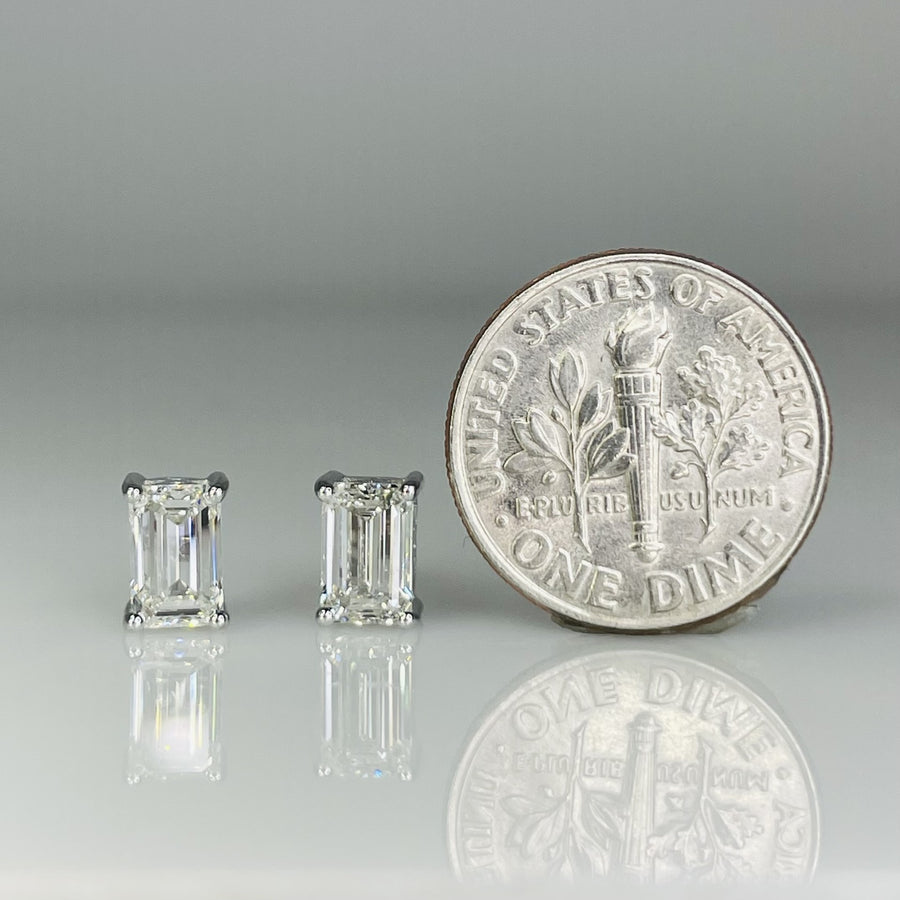 14K White Gold Lab Emerald Cut Diamond Studs 1.61ct F/VS1