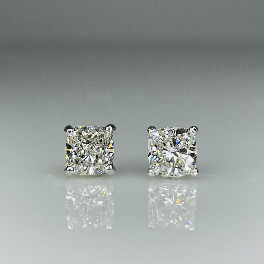 14K White Gold Lab Grown Cushion Diamond Studs 1.93ct G/VS1
