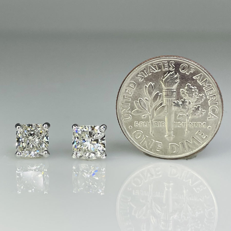 14K White Gold Lab Grown Cushion Diamond Studs 1.93ct G/VS1
