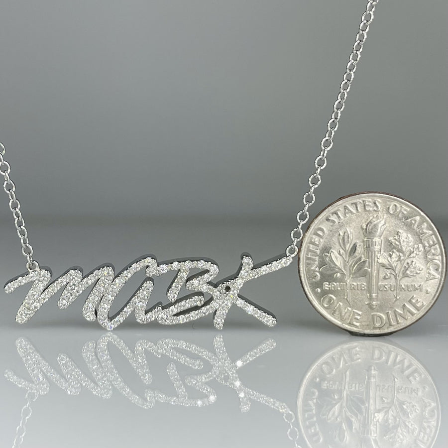 14K White Gold Diamond Nameplate Necklace