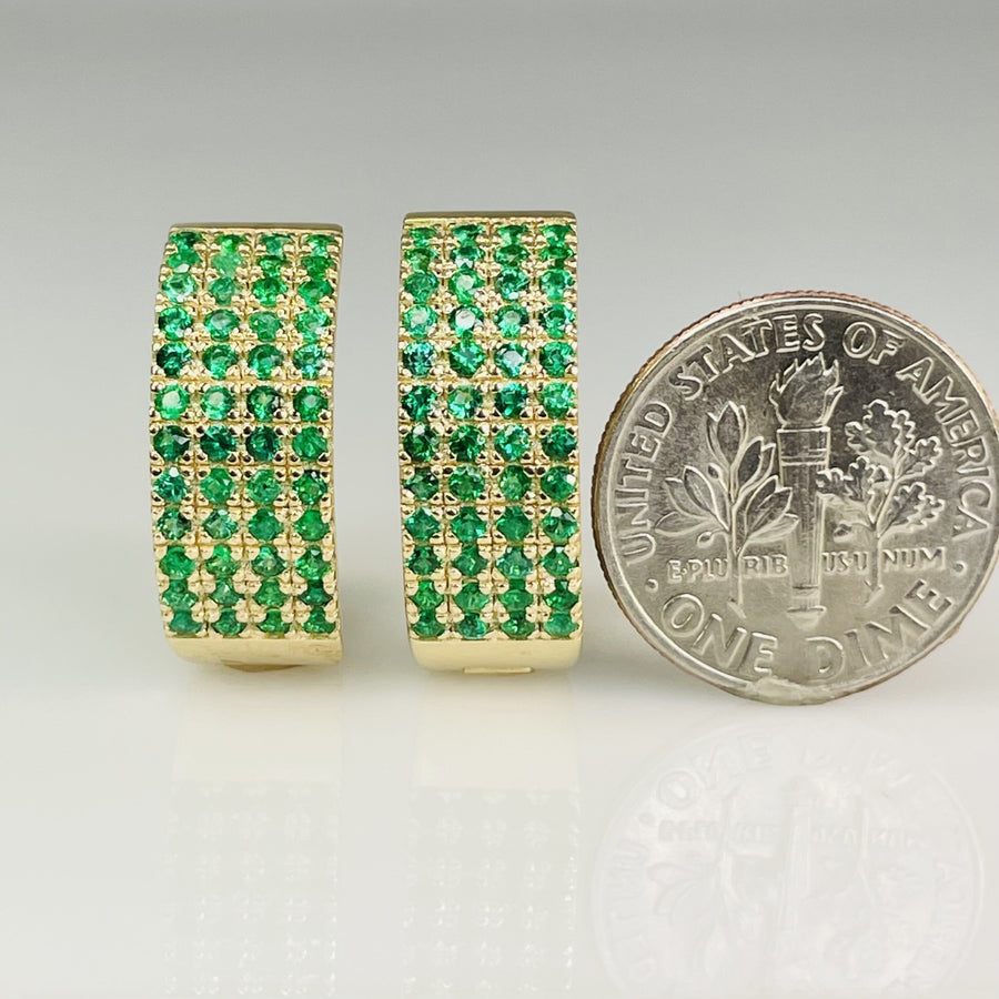 14K Yellow Gold Emerald Huggies 1.28ct