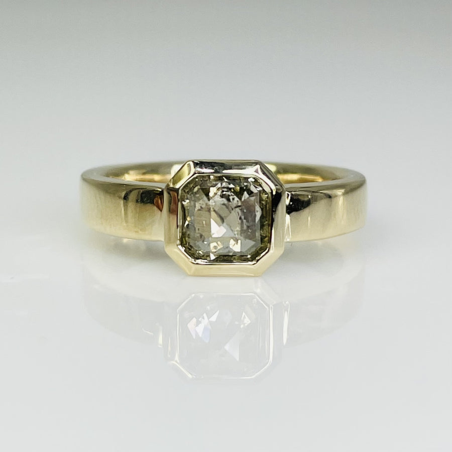 14K Yellow Gold Green Diamond Ring 0.85ct