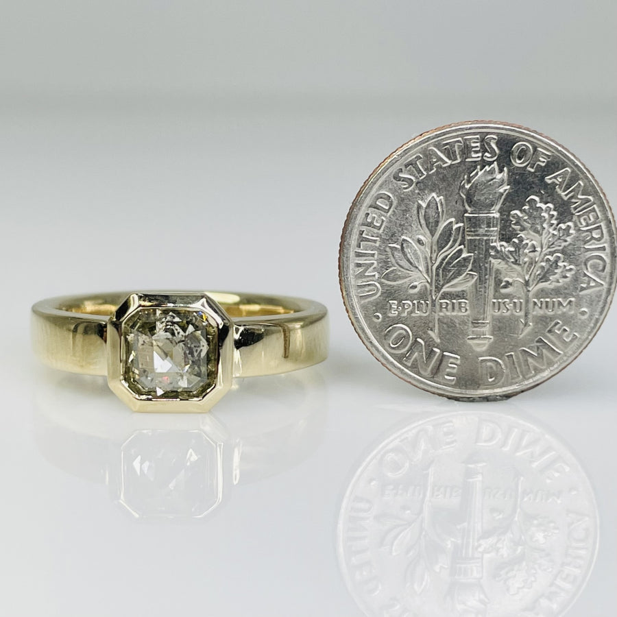 14K Yellow Gold Green Diamond Ring 0.85ct