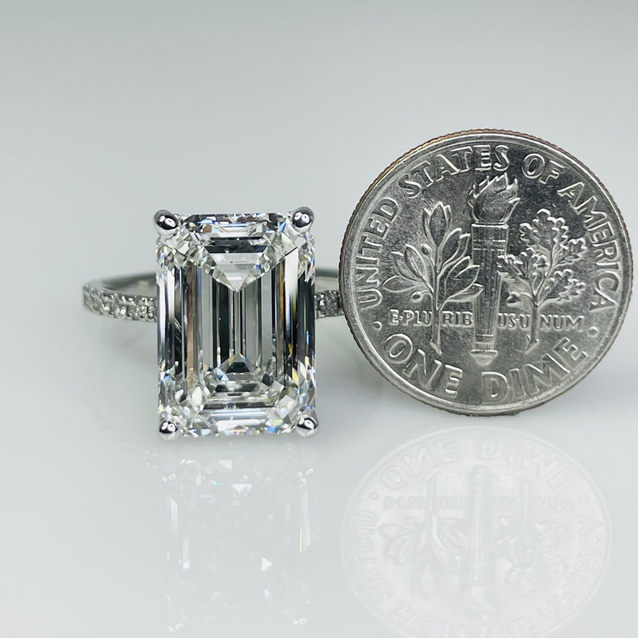 14K White Gold Emerald Lab Diamond Ring 7.03ct/0.54ct F/VS2