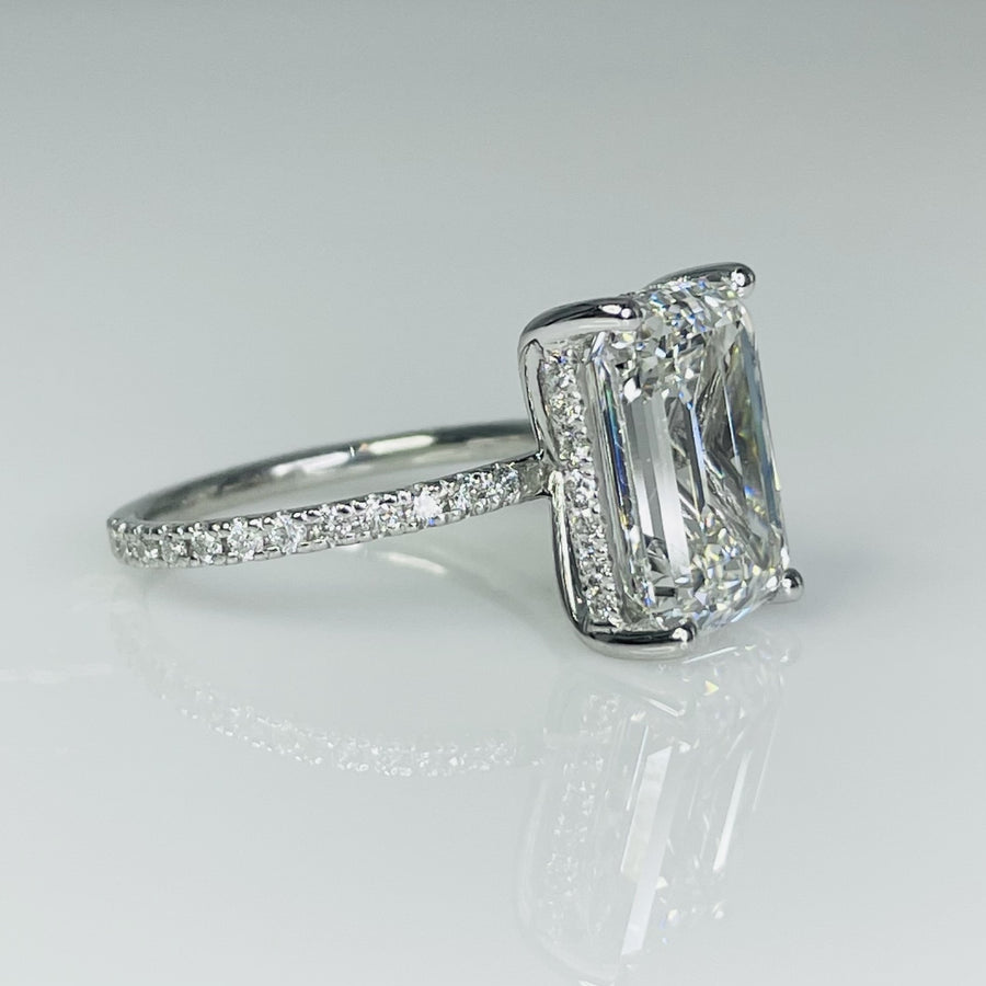 14K White Gold Emerald Lab Diamond Ring 7.03ct/0.54ct F/VS2