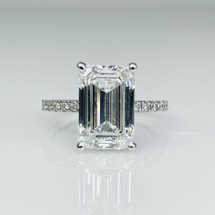 14K White Gold Emerald Lab Diamond Ring 4.12ct/0.53ct E/VS1