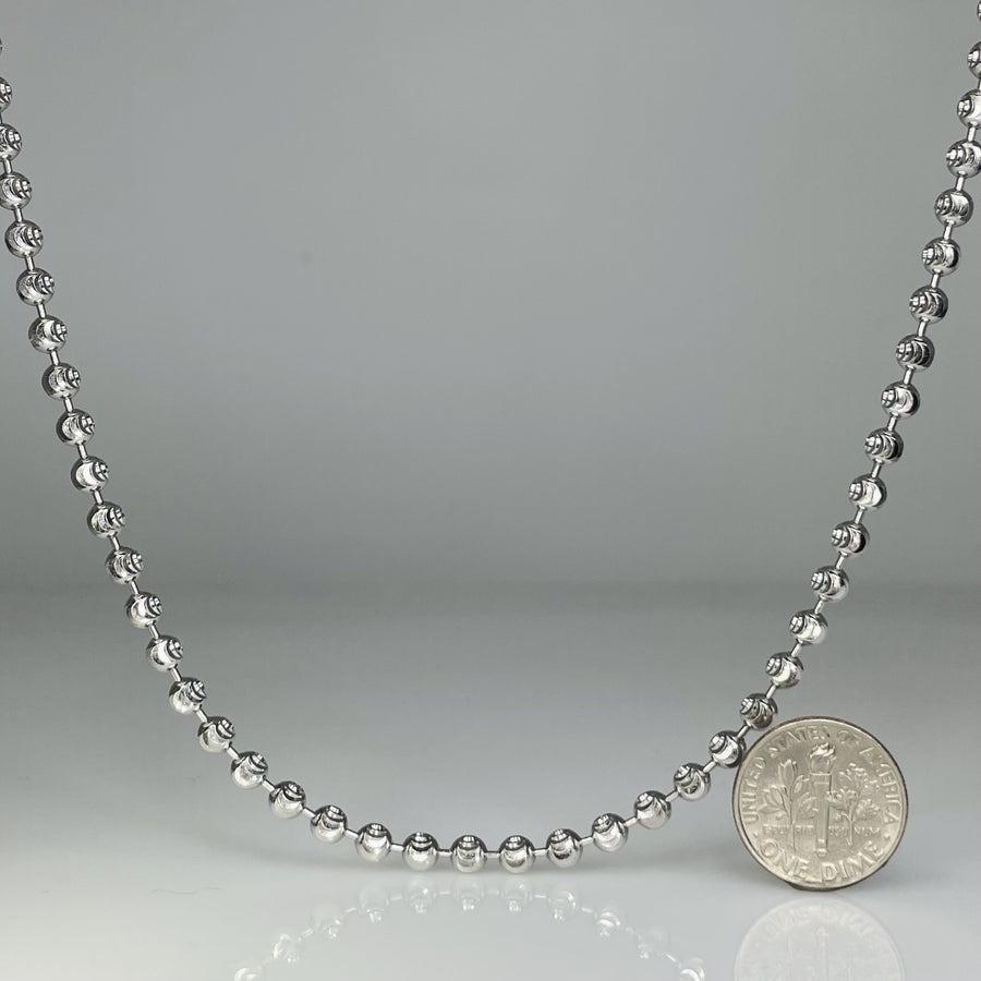 14K White Gold Diamond Cut Beaded Chain