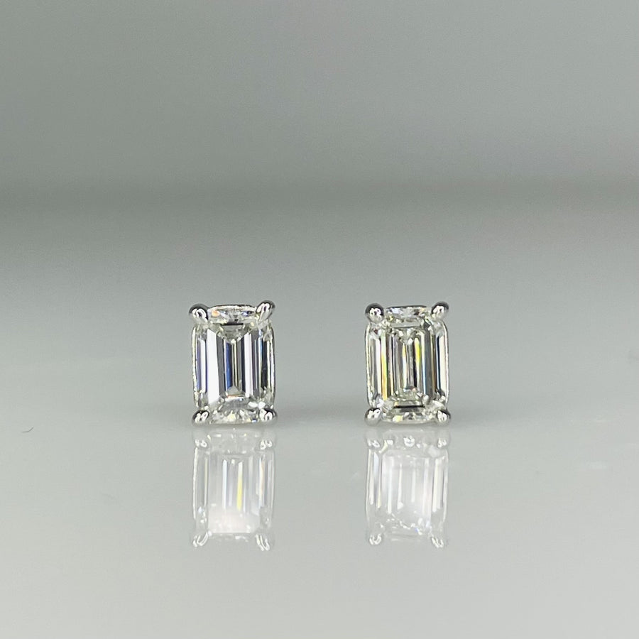 14K White Gold Lab Emerald Cut Diamond Studs 1.03ct G/VS