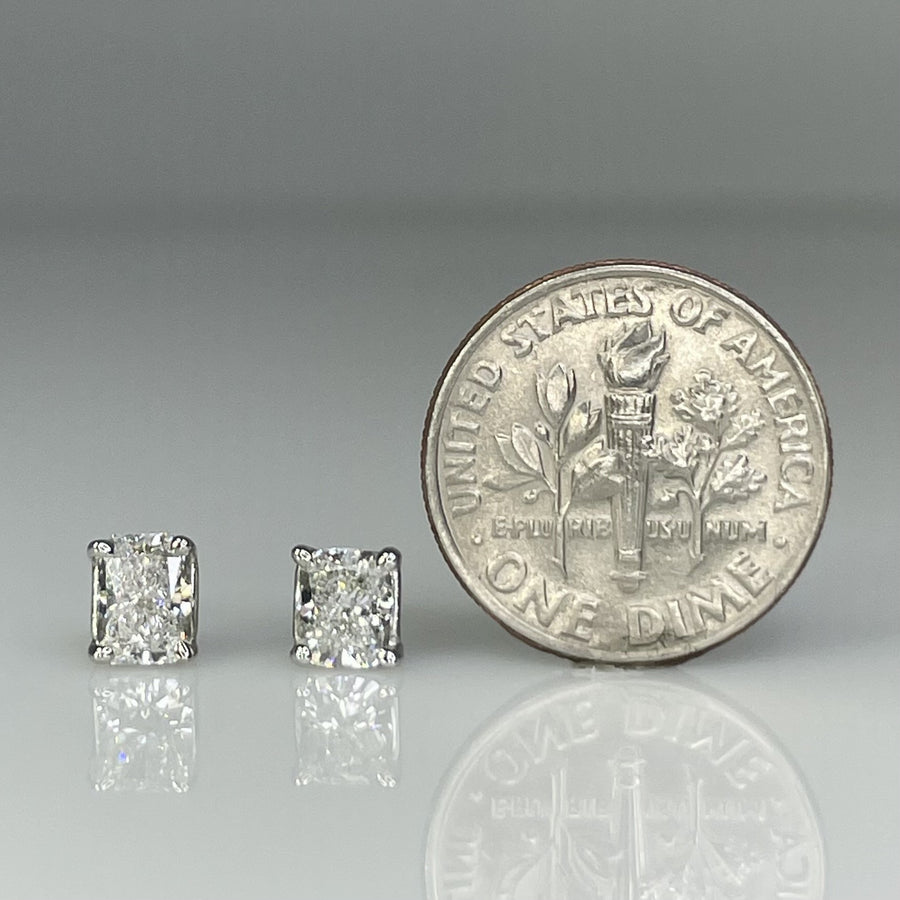 14K White Gold Radiant Cut Lab Grown Diamond Studs 1.10ct G/VS