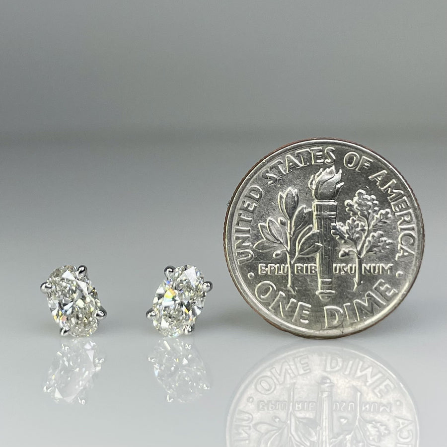 14K White Gold Oval Cut Lab Diamond Studs 1.03ct G/VS