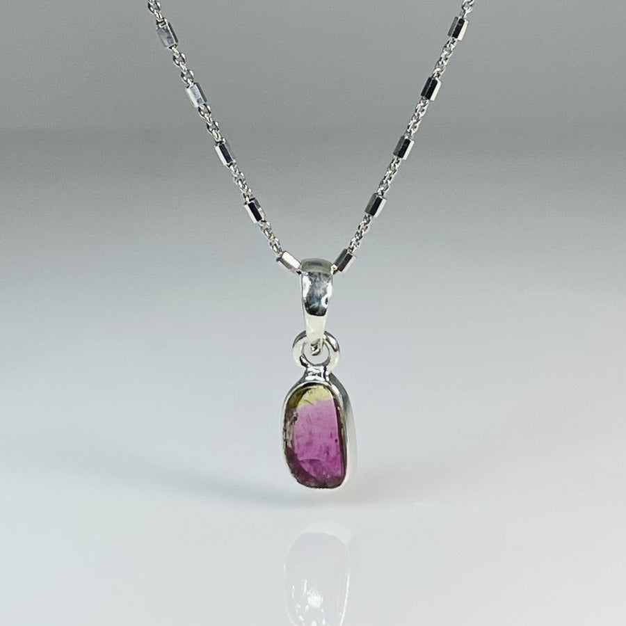 Watermelon Tourmaline Bezel Necklace 6x19mm