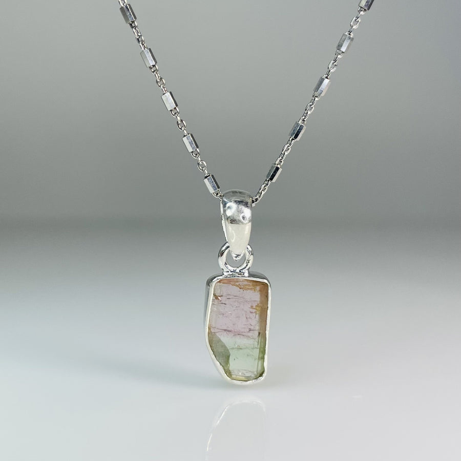 Watermelon Tourmaline Bezel Necklace 14mm