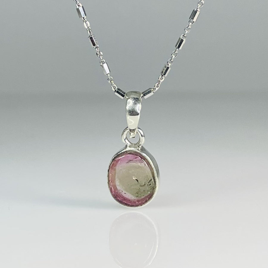 Watermelon Tourmaline Bezel Necklace 9mm