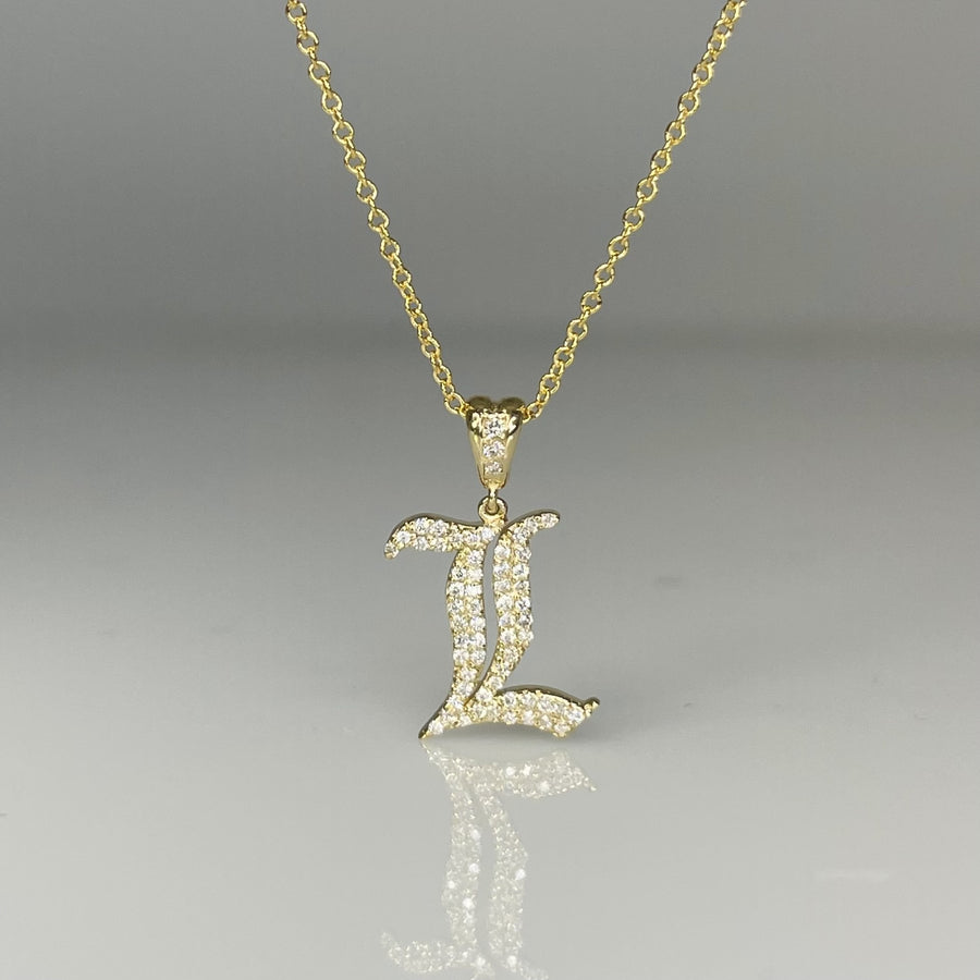 14K Yellow Gold Diamond Initial Necklace 0.15ct