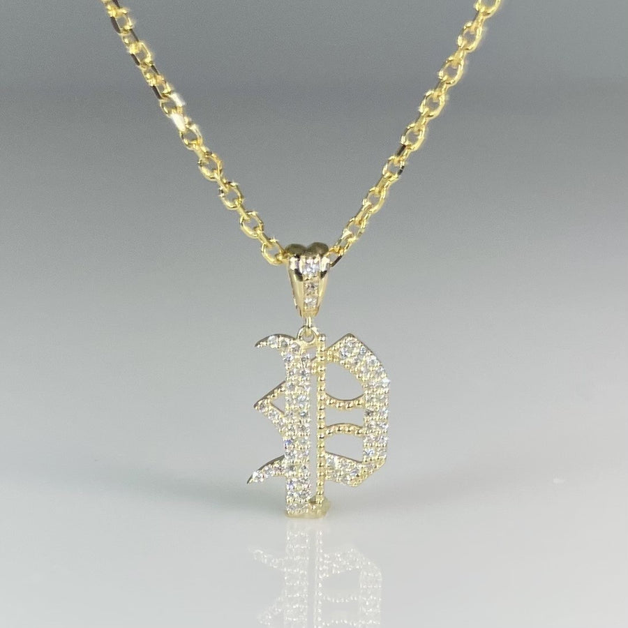 14K Yellow Gold Diamond Initial Necklace 0.15ct