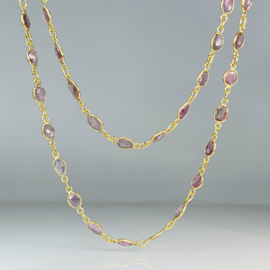 18K Gold Plated Pink Tourmaline Long Necklace 37"