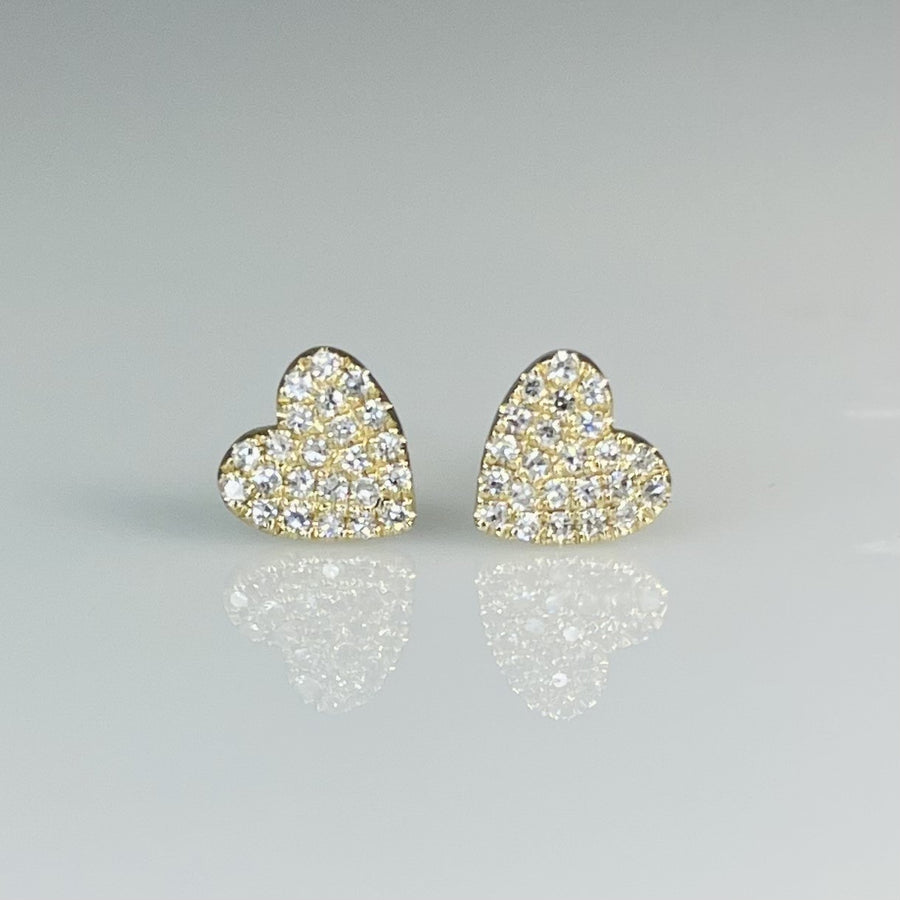 14K Yellow Gold Pave Diamond Heart Earrings 0.10ct