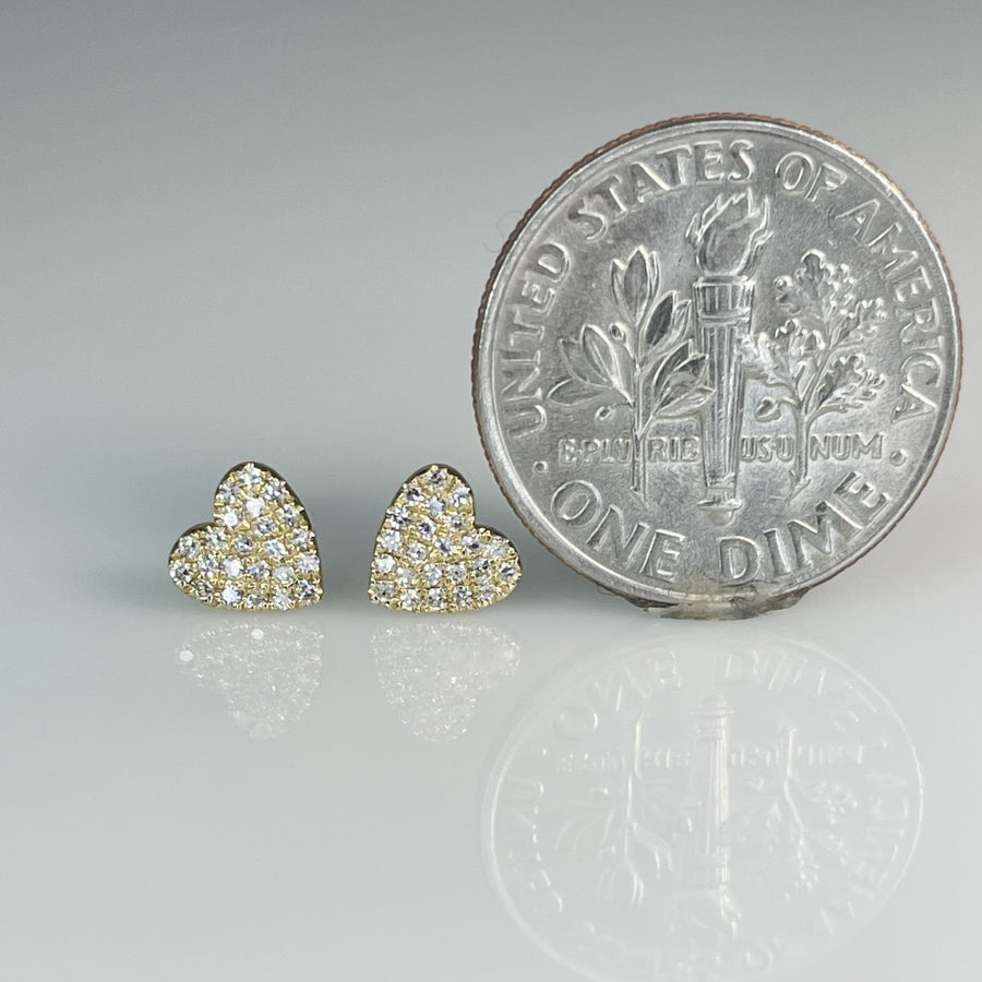 14K Yellow Gold Pave Diamond Heart Earrings 0.10ct