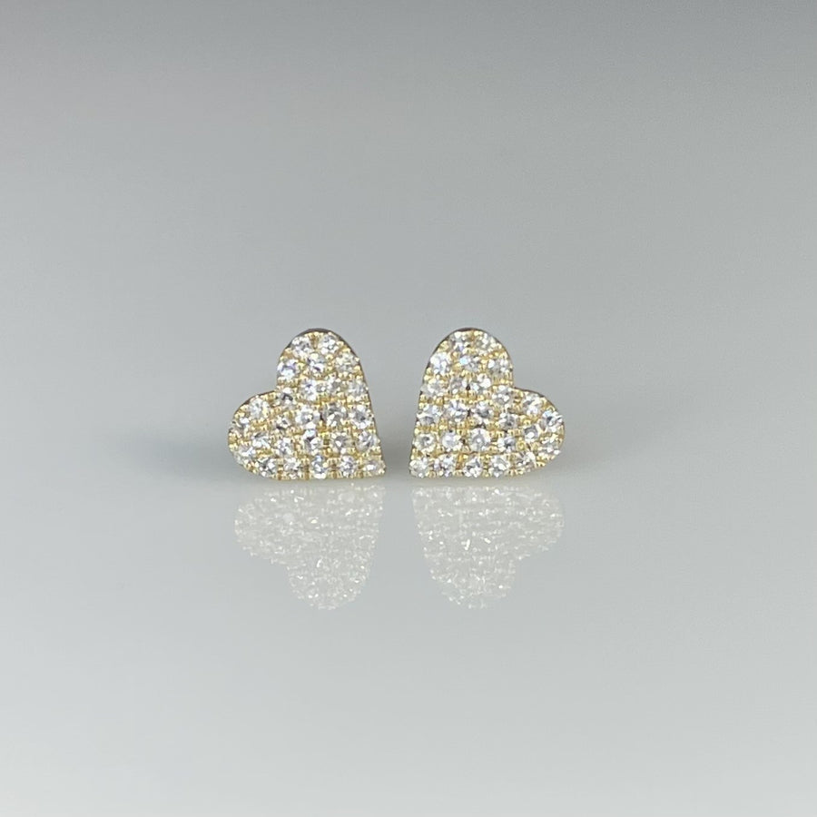 14K Yellow Gold Pave Diamond Heart Earrings 0.13ct