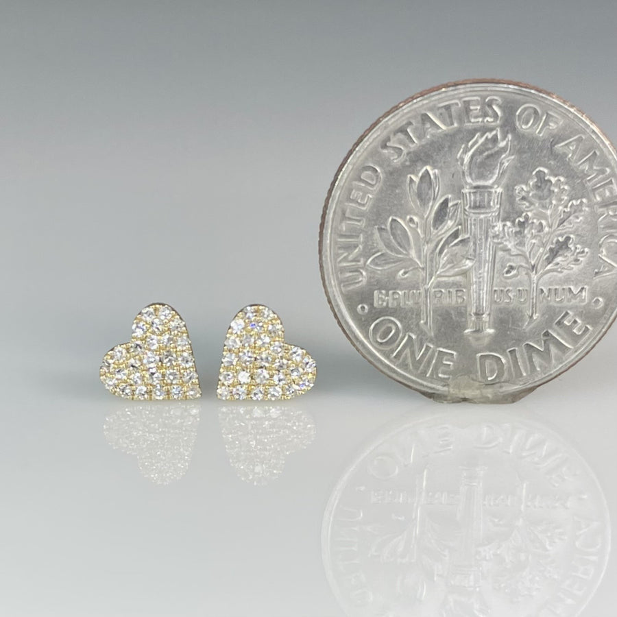 14K Yellow Gold Pave Diamond Heart Earrings 0.13ct