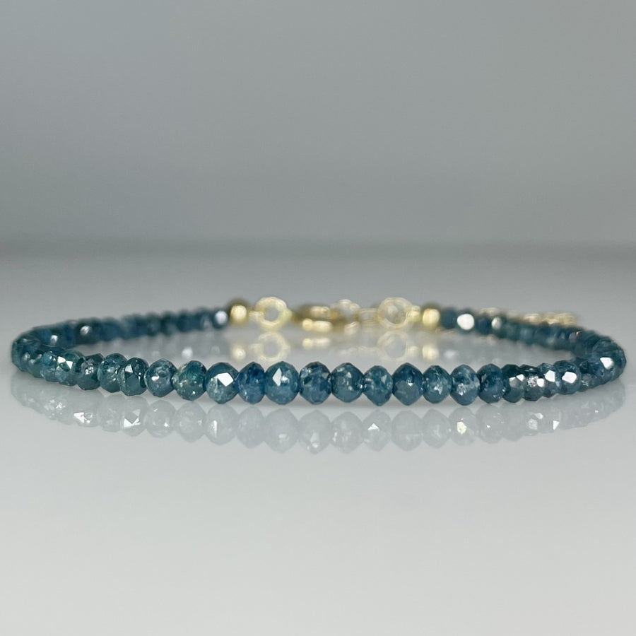 14K Yellow Gold Blue Diamond Beaded Bracelet 9ct