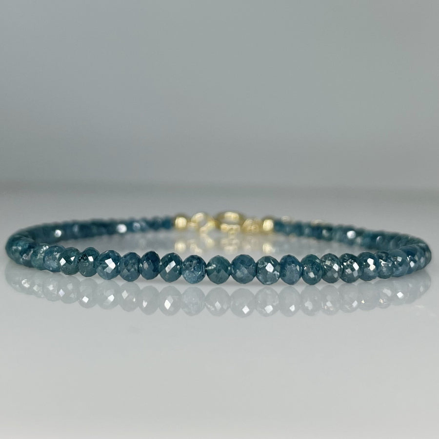 14K Yellow Gold Blue Diamond Beaded Bracelet 12.95ct