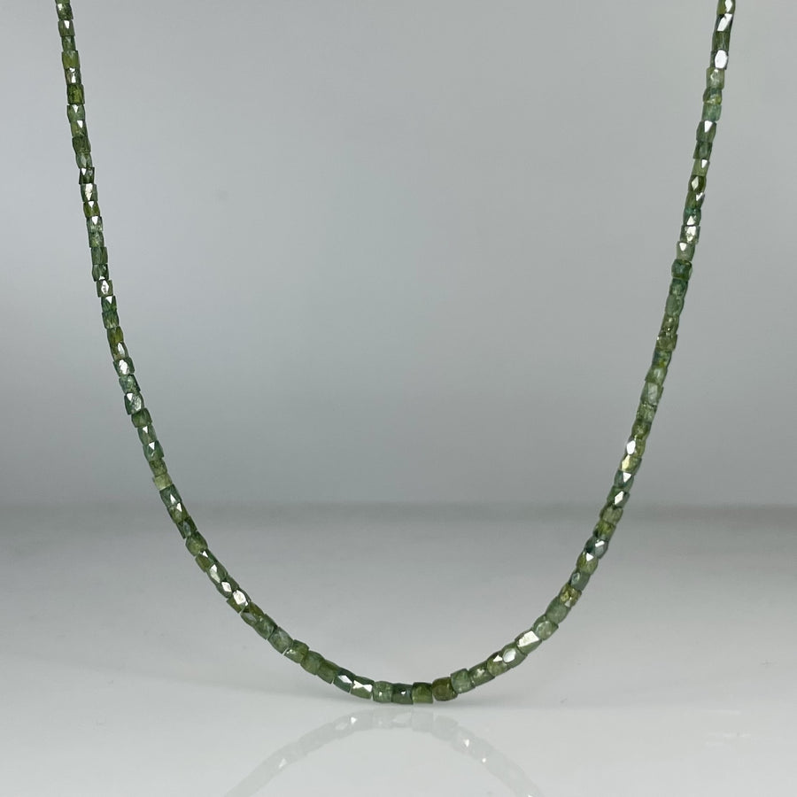 14K Yellow Gold Green Diamond Square Beaded Necklace 14ct