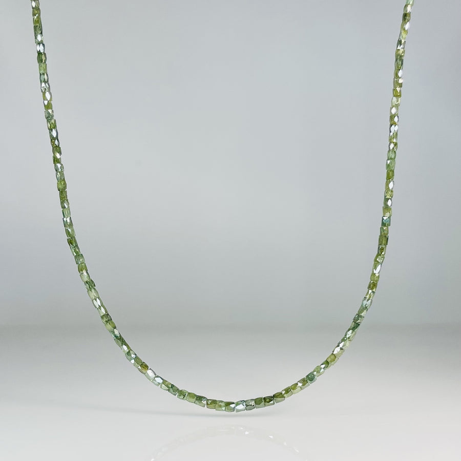 14K Yellow Gold Green Diamond Square Beaded Necklace 13ct