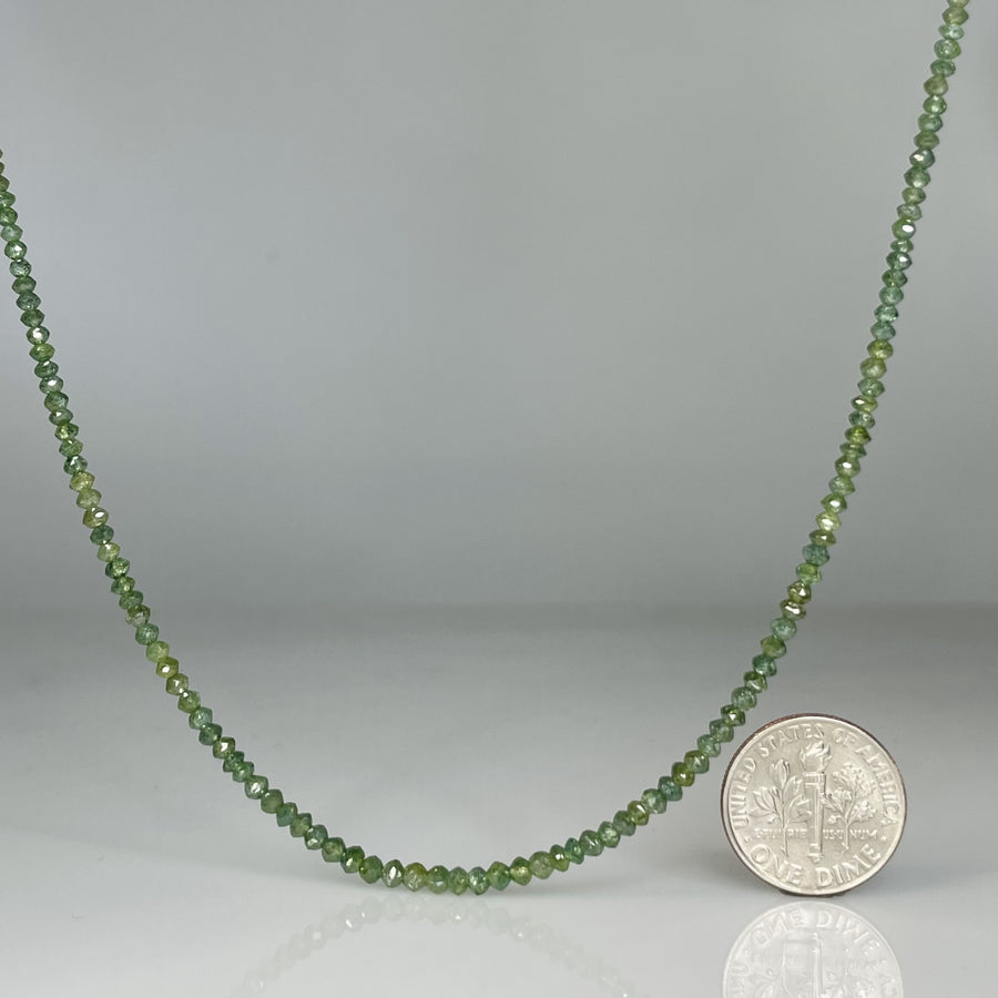 14K Yellow Gold Green Diamond Beaded Necklace 17ct
