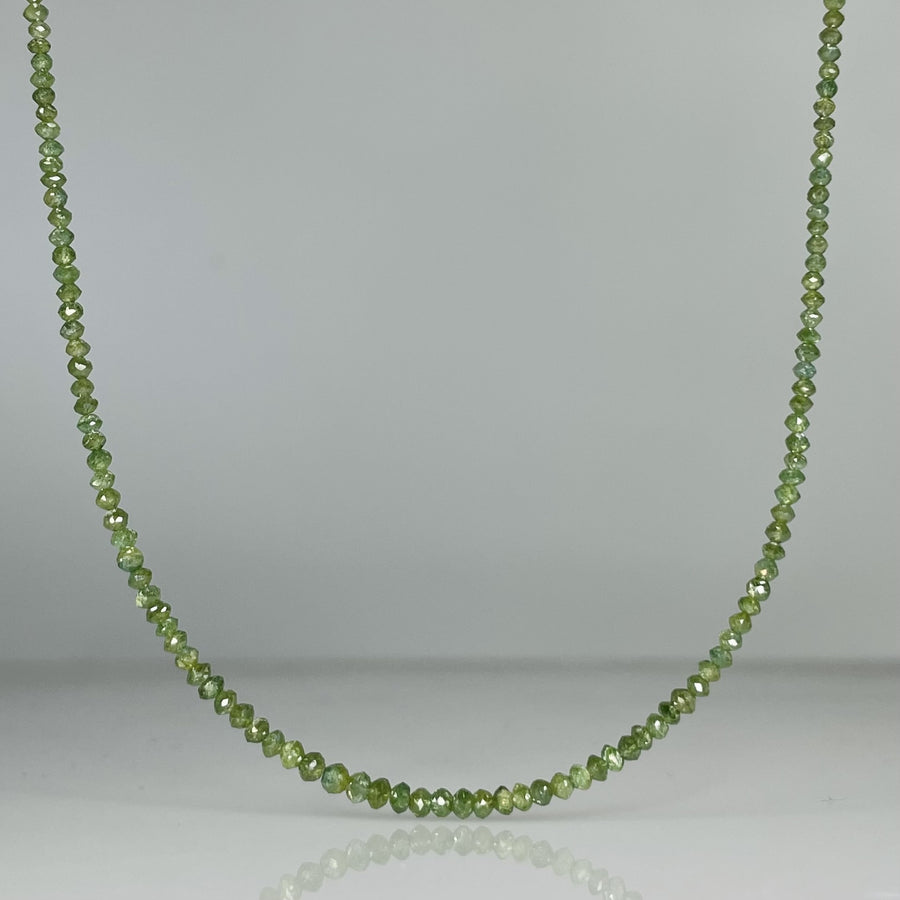 14K Yellow Gold Green Diamond Beaded Necklace 13ct