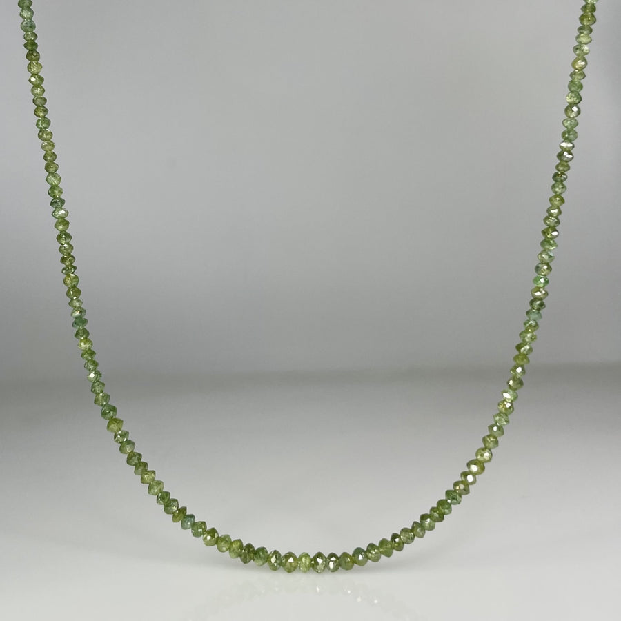 14K Yellow Gold Green Diamond Beaded Necklace 14ct