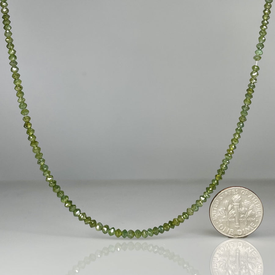 14K Yellow Gold Green Diamond Beaded Necklace 20ct