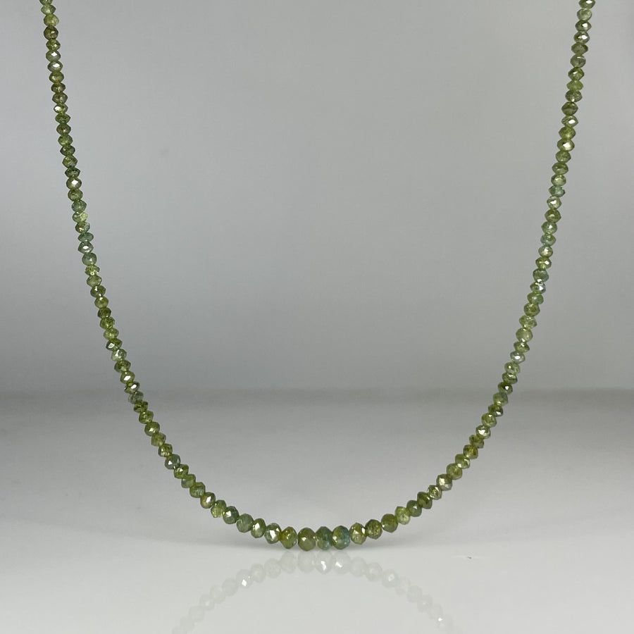 14K Yellow Gold Green Diamond Beaded Necklace 18ct