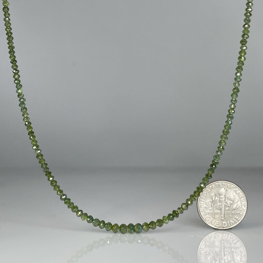 14K Yellow Gold Green Diamond Beaded Necklace 18ct