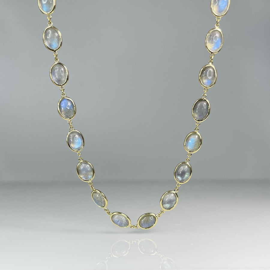 18K Yellow Gold Labradorite Bezel Necklace 26.9ct