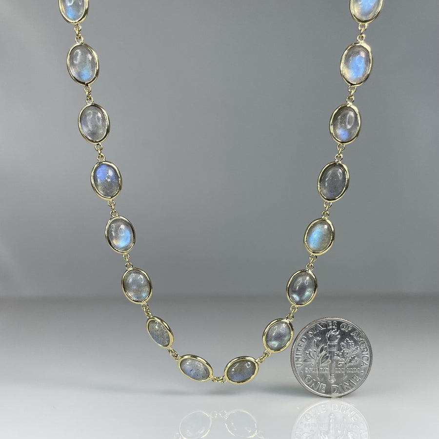 18K Yellow Gold Labradorite Bezel Necklace 26.9ct