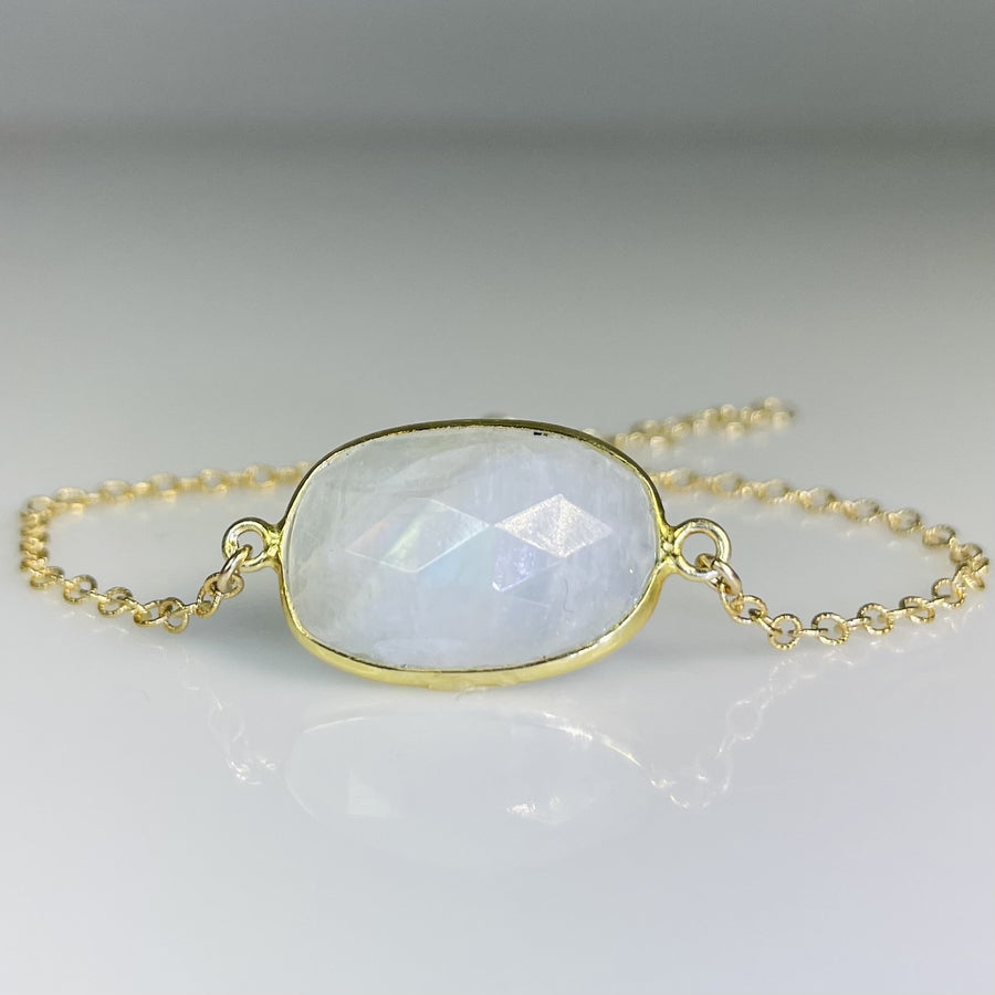 Rainbow Moonstone Bezel Bracelet 12x22mm