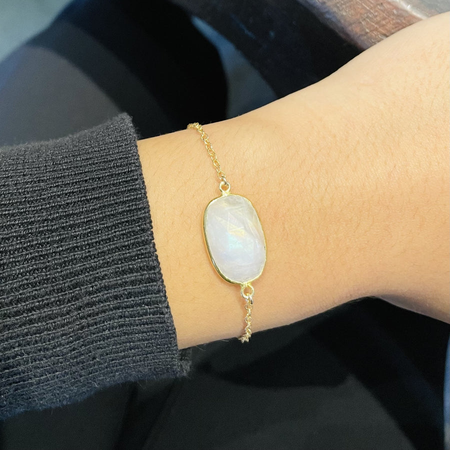 Rainbow Moonstone Bezel Bracelet 12x22mm